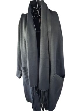 Kerisma Black Open-Front Knit Cardigan with Fringe